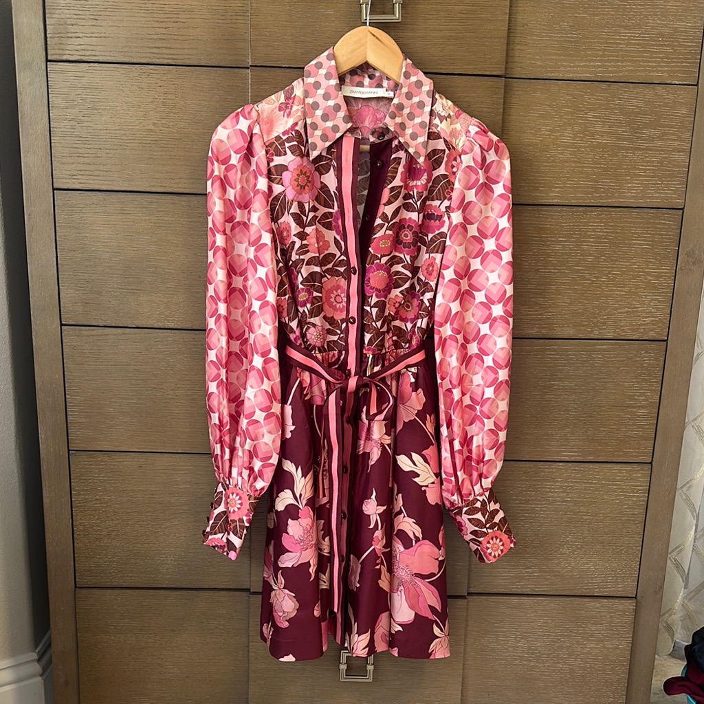 Zimmermann Floral Pink And Burgundy Dress
